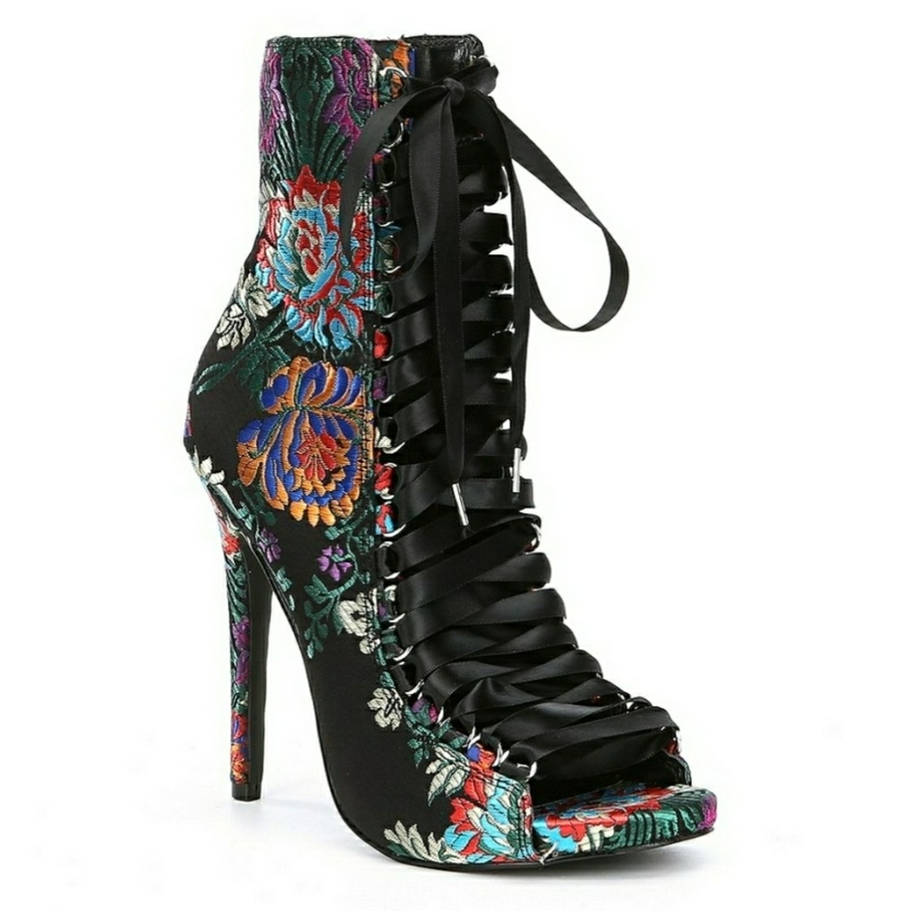 Steve Madden Fuego Brocade Floral Peep-Toe Booties